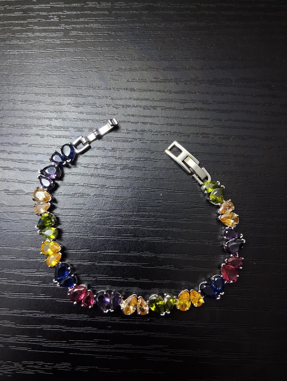 Multi-Color Cubic Zirconia Silver Tennis Bracelet - Picture 4 of 6